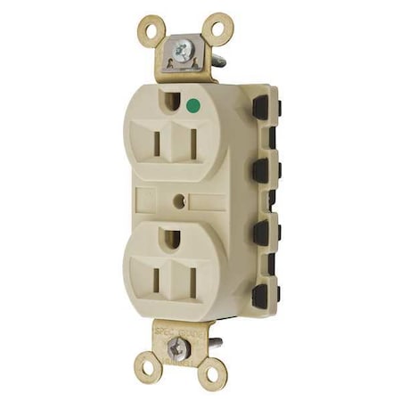 Straight Blade Receptacle, 5-15R, 15 A, 125V AC, 2 Pole, 3 Wire, Flush Mount, Grounded