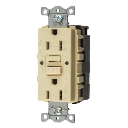 GFCI Receptacle, 15A, 125VAC, 5-15R, Ivory