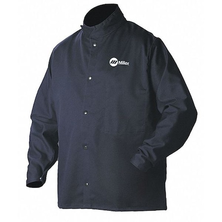 Welding Jacket, Cotton, 9 oz, 30 in Length, Snaps Closure, 1 Pockets, Navy, XL