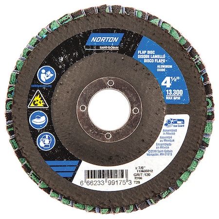 Flap Disc,4 1/2 In x 120 Grit,7/8