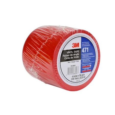 Floor Marking Tape, vinyl, Solid, Red, 4 in W., 5.2 mil Thickness