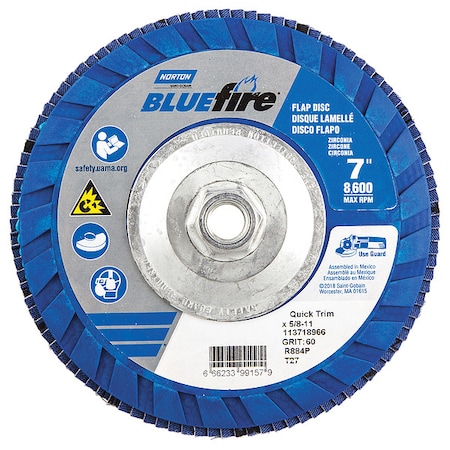 Flap Disc,7 In x 60 Grit,5/8-11