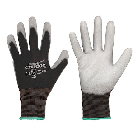 Coated Gloves, Polyurethane, Nylon, Smooth, ANSI Abrasion Level 3, Gray/Black, Large, 1 Pair