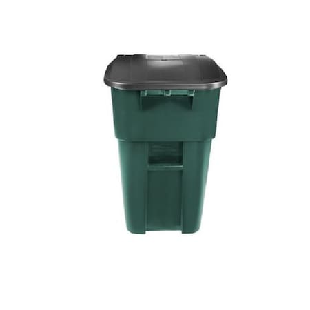 BRUTE 50 gal Rectangular Rolling Plastic Can, Green, None, Plastic, 28 1/2 in