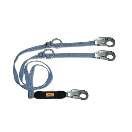 Shock Absorbing Lanyard, 6 ft. Length, Snap Hook, Steel, 2 Leg(s), 310 lb. Weight Capacity