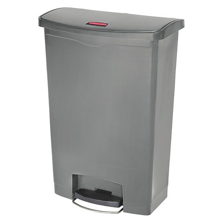 Slim Jim Step-On 24 gal Rectangular Slim-Profile Plastic Can, Gray, Foot Pedal, Plastic, 23 3/8 in
