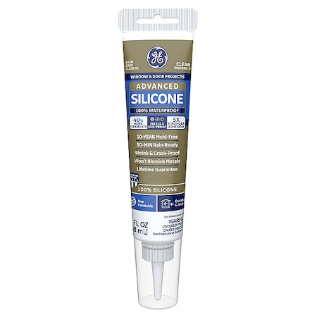 Silicone Sealant, 2.8 oz, Tube, Clear, Silicone Base, Advanced Silicone