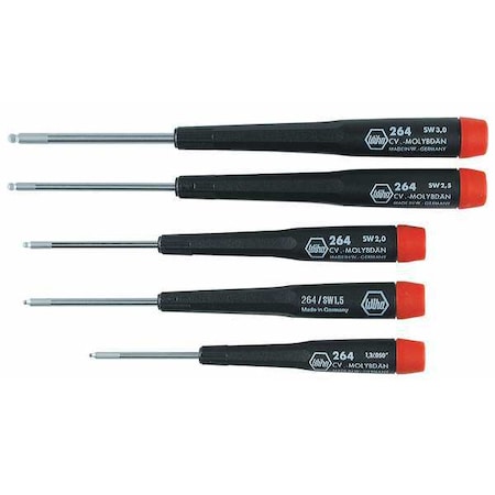 Precision Screwdriver Set,Ball Hex,Metric,5 pcs
