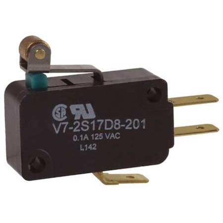 Miniature Snap Action Switch, Lever, Roller, Short Actuator, SPDT, 0.1 A at 125 V AC Contact Rating
