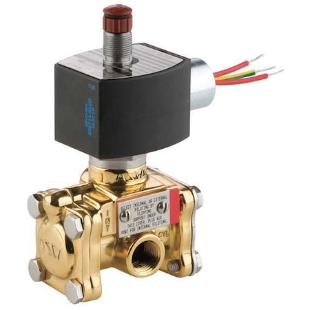 Solenoid Valve, 3-Way, 2-Position, Normally Closed, 1/2 in Pipe Size, 120V AC, Diaphragm Poppet