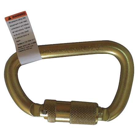 Carabiner, Auto-Lock, Oval, 4 1/16 in Length, 3/4" Gate Opening, Zinc-Plated Alloy Steel, Yellow