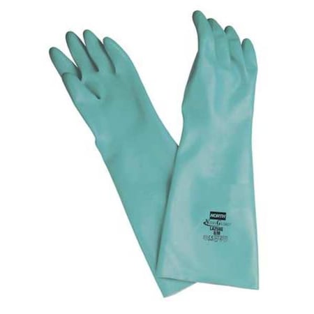 Chemical Resistant Gloves, Nitrile, 18 in L, 25 mil, Green, 9, 1 PR