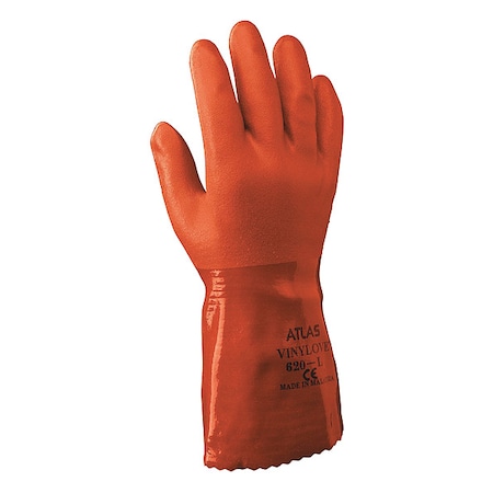620 Chemical Resistant Gloves, PVC, 12 in L, 18 mil, Orange, S, 1 PR