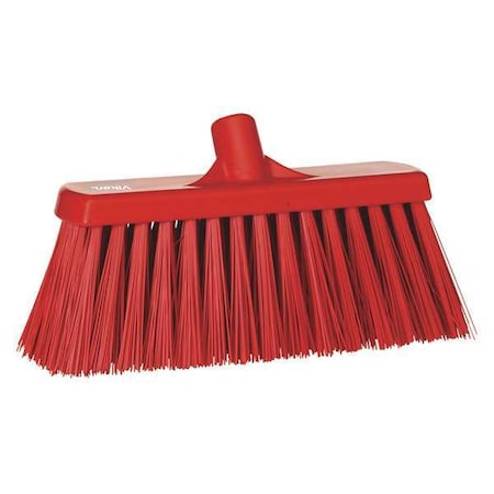 12 in Sweep Face Broom Head, Stiff, Synthetic, Red