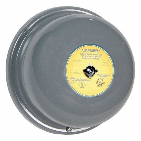 Bell, Bell, Continuous, 120V AC, 92 dB, Steel, Gray, Surface Mount