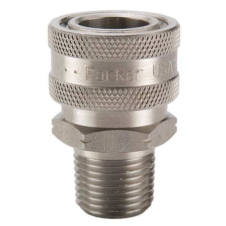 Hydraulic Quick Connect Hose Coupling, 303 Stainless Steel Body, Ball Lock, 3/8"-18 Thread Size