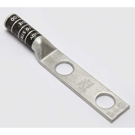 Two-Hole Compression Lug, 2/0 AWG Max, 1/2 in Stud, Long Barrel, Copper, Black