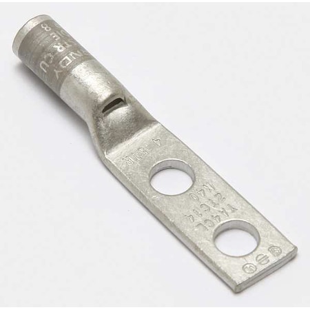Two-Hole Compression Lug, 4 AWG Max, 1/4 in Stud, Standard Barrel, Copper, Gray