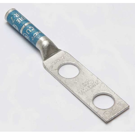 Two-Hole Compression Lug, 6 AWG Max, 3/8 in Stud, Long Barrel, Copper, Blue