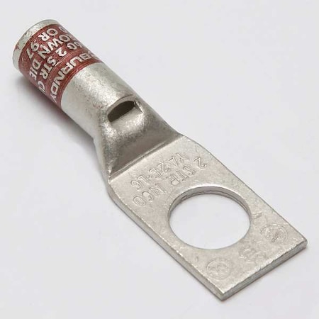 One-Hole Compression Lug, 2 AWG Max, 1/2 in Stud, Standard Barrel, Copper, Brown