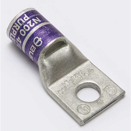 One-Hole Compression Lug, 4/0 AWG Max, 3/8 in Stud, Standard Barrel, Copper, Purple