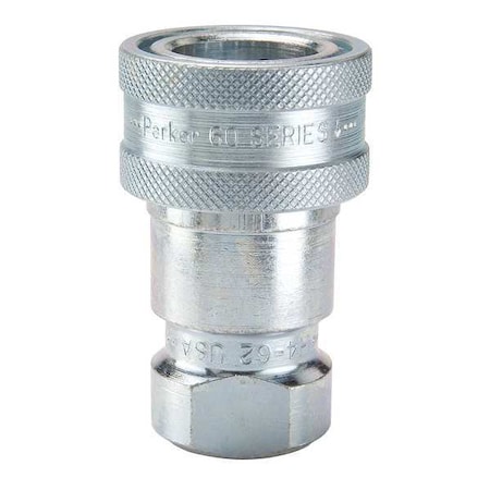 Hydraulic Quick Connect Hose Coupling, Steel Body, Sleeve Lock, 3/8"-18 Thread Size, 60 Series