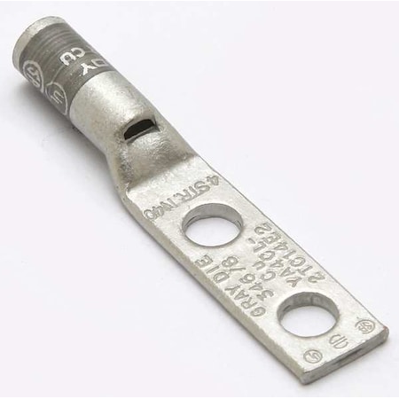 Two-Hole Compression Lug, 4 AWG Max, 1/4 in Stud, Standard Barrel, Copper, Gray