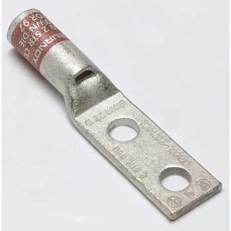 Two-Hole Compression Lug, 2 AWG Max, 1/4 in Stud, Standard Barrel, Copper, Brown
