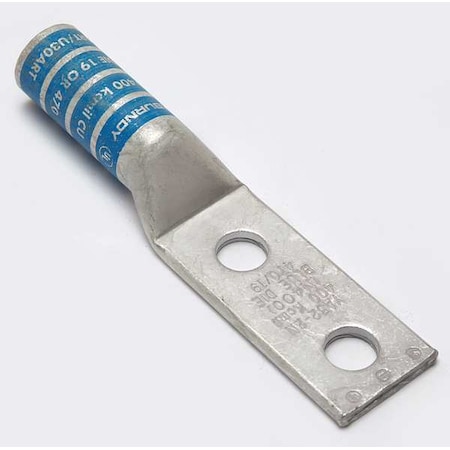 Two-Hole Compression Lug, 400 kcmil Max, 1/2 in Stud, Long Barrel, Copper, Blue