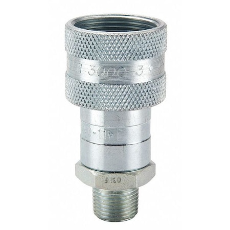 Hydraulic Quick Connect Hose Coupling, Steel Body, Sleeve Lock, 1/4"-18 Thread Size, 3000 Series
