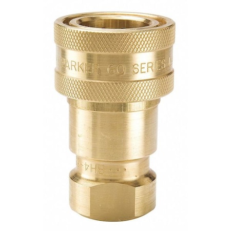 Hydraulic Quick Connect Hose Coupling, Brass Body, Sleeve Lock, 1/4"-18 Thread Size, 60 Series