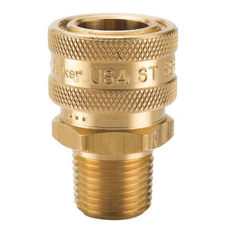 Hydraulic Quick Connect Hose Coupling, Brass Body, Sleeve Lock, 3/8"-18 Thread Size, ST Series