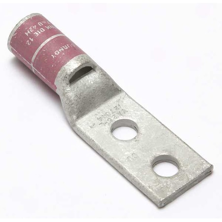 Two-Hole Compression Lug, 1/0 AWG Max, 1/4 in Stud, Standard Barrel, Copper, Pink