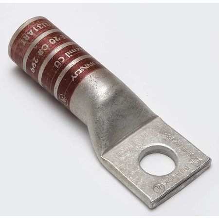 One-Hole Compression Lug, 500 kcmil Max, 1/2 in Stud, Long Barrel, Copper, Brown