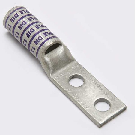 Two-Hole Compression Lug, 4/0 AWG Max, 3/8 in Stud, Long Barrel, Copper, Purple