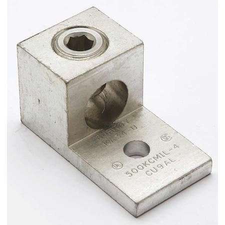 Mechanical Lug, 500 kcmil Max, 1 Conductor, 1 Hole, 3/8 in Stud, Aluminum