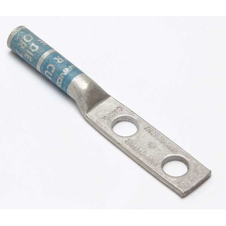 Two-Hole Compression Lug, 6 AWG Max, 1/4 in Stud, Long Barrel, Copper, Blue
