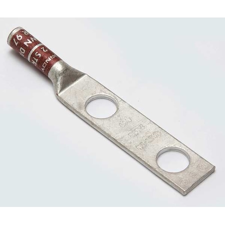 Two-Hole Compression Lug, 2 AWG Max, 1/2 in Stud, Long Barrel, Copper, Brown