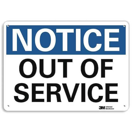 Notice, Out Of Service, 10 in x 14 in, Horizontal Rectangle, Plastic, U5-1438-NP_14X10