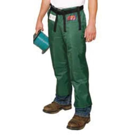 Chainsaw Chaps, Green, Nylon, Size Universal, 33 to 36 in Waist Size, 36 in Length
