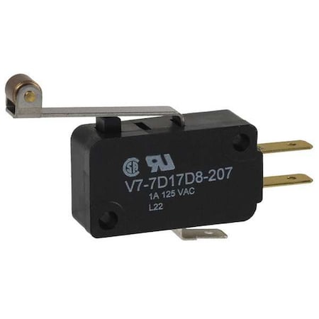 Miniature Snap Action Switch, Lever, Long, Roller Actuator, SPDT, 1 A at 125 V AC Contact Rating