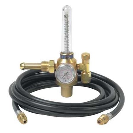 Flowmeter Regulator and Hose Kit, Argon, Carbon Dioxide, 0.965"-14 Inlet, 5/8"-18 Outlet