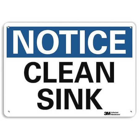 Notice, Clean Sink, 7 in x 10 in, Vertical Rectangle, Plastic, U5-1102-NP_10X7