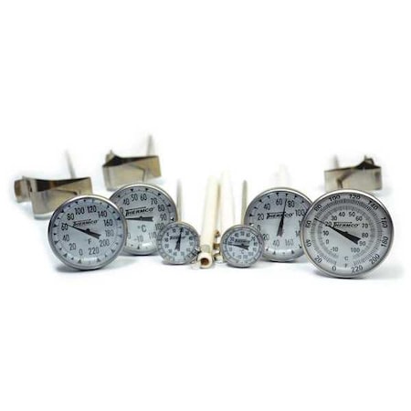 8" Stem Analog Dial Pocket Thermometer, 0 Degrees to 250 Degrees C