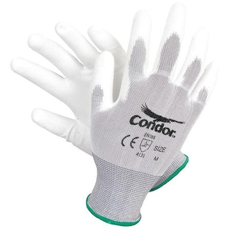 Coated Gloves, Polyurethane, Smooth, Palm, 3 Abrasion Level, White, M (8) 1 PR