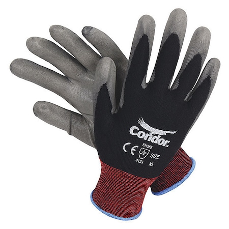 Coated Gloves, Polyurethane, Smooth, Palm, 3 Abrasion Level, Black, XS (6) 1 PR