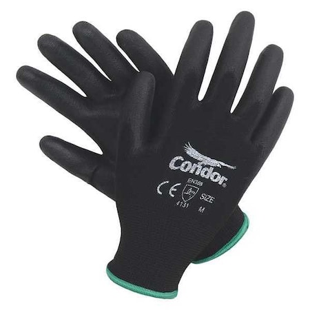 Coated Gloves, Polyurethane, Smooth, Palm, 3 Abrasion Level, Black, M (8) 1 PR