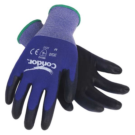Coated Gloves, Polyurethane, Smooth, Palm, 3 Abrasion Level, Blue, L (9) 1 PR