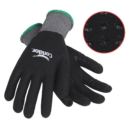 Coated Gloves, Nitrile, Dots on Palm, Palm Double Dipped, 4 Abrasion Level, Gray, L (9) 1 PR