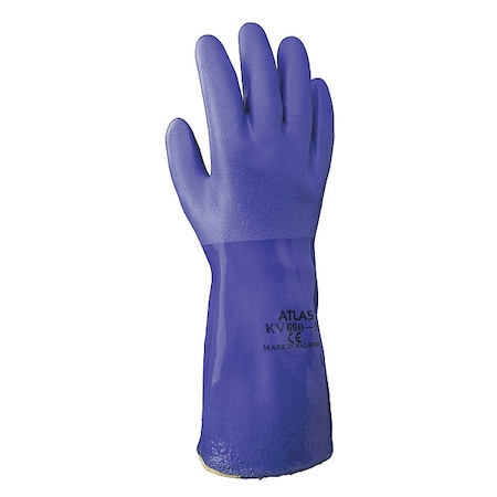KV660 Chemical Resistant Gloves, PVC, 12 in L, 22 mil, Blue, 2XL, 1 PR